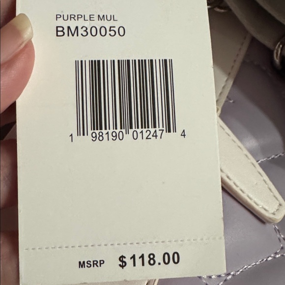 Betsey Johnson Lilac Quilted Shoulder Bag with White Trim - Picture 5 of 5